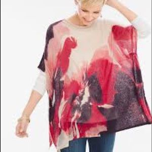 CHICOS Floral Print Poncho Tunic Sweater